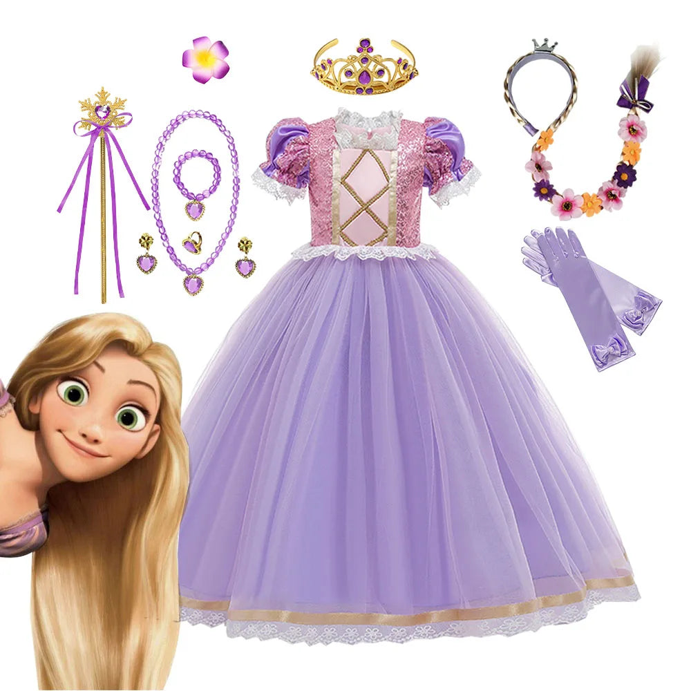 Disney Rapunzel Costume For Girl 2024 Fancy Carnival Party Princess Ball Gown Birthday Gift Children Clothing Cosplay Dress Up