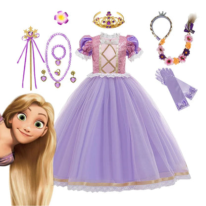 Disney Rapunzel Costume For Girl 2024 Fancy Carnival Party Princess Ball Gown Birthday Gift Children Clothing Cosplay Dress Up