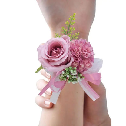 Wrist Flower Rose Wrist Corsages Girls Bridesmaid Wrist Flowers Wedding Prom Party Boutonniere Satin Rose Bracelet Hand Flower