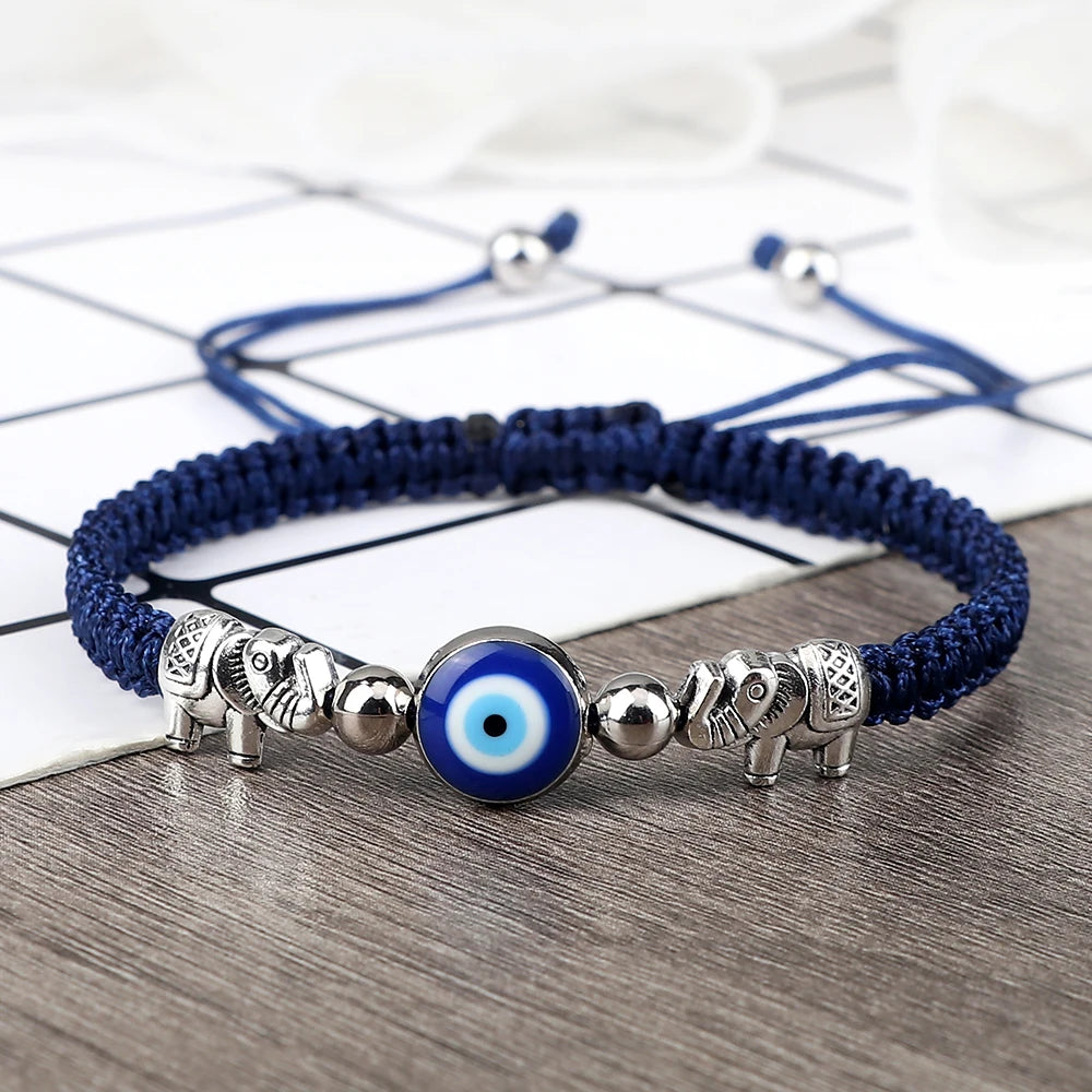 New Turkish Evil Eye Bracelet For Women Men Lucky Braided Red String Retro Elephant Bracelet Couple Friendship Wish Gift Jewelry