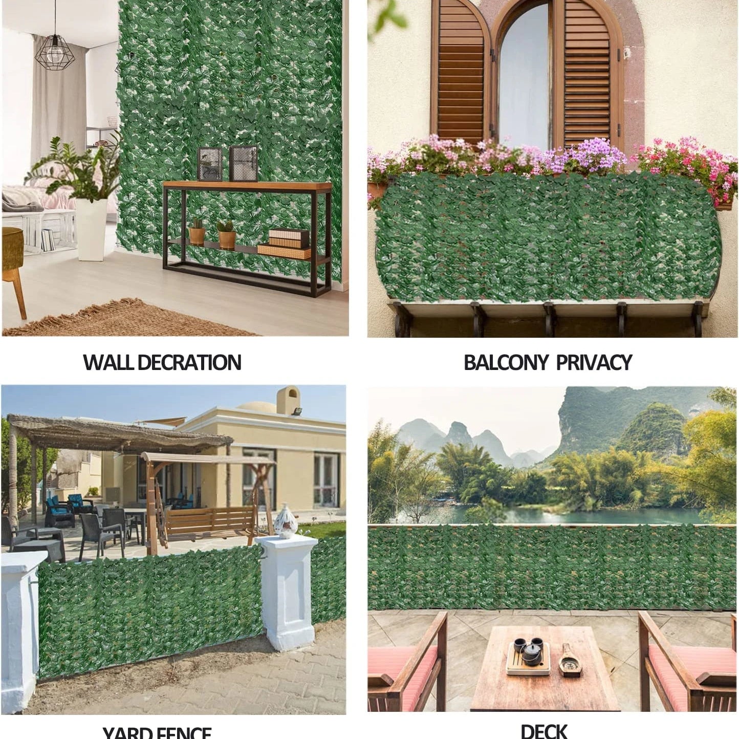 Artificial Leaf Privacy Fence Screen 2x1m Fake Hedge Panels Balcony Screen Ivy Leaves Fence Screen for Wall Garden Patio Decor