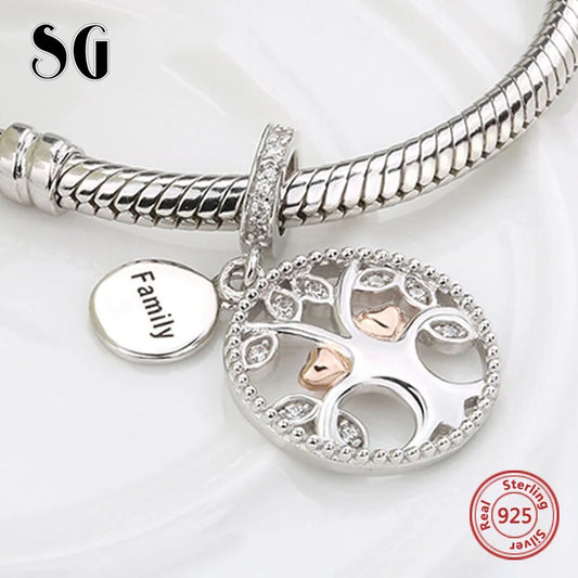 SG 925 silver charms warming family the tree of life beads fit authentic Europe bracelets jewelry making diy valentines gifts