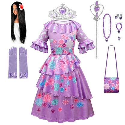 Disney 2-10Year Girls Encanto Princess Dress Mirabel Isabela Kids Halloween Cosplay Costume For Baby Birthday Party Clothing