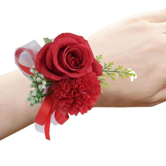 Wrist Flower Rose Wrist Corsages Girls Bridesmaid Wrist Flowers Wedding Prom Party Boutonniere Satin Rose Bracelet Hand Flower