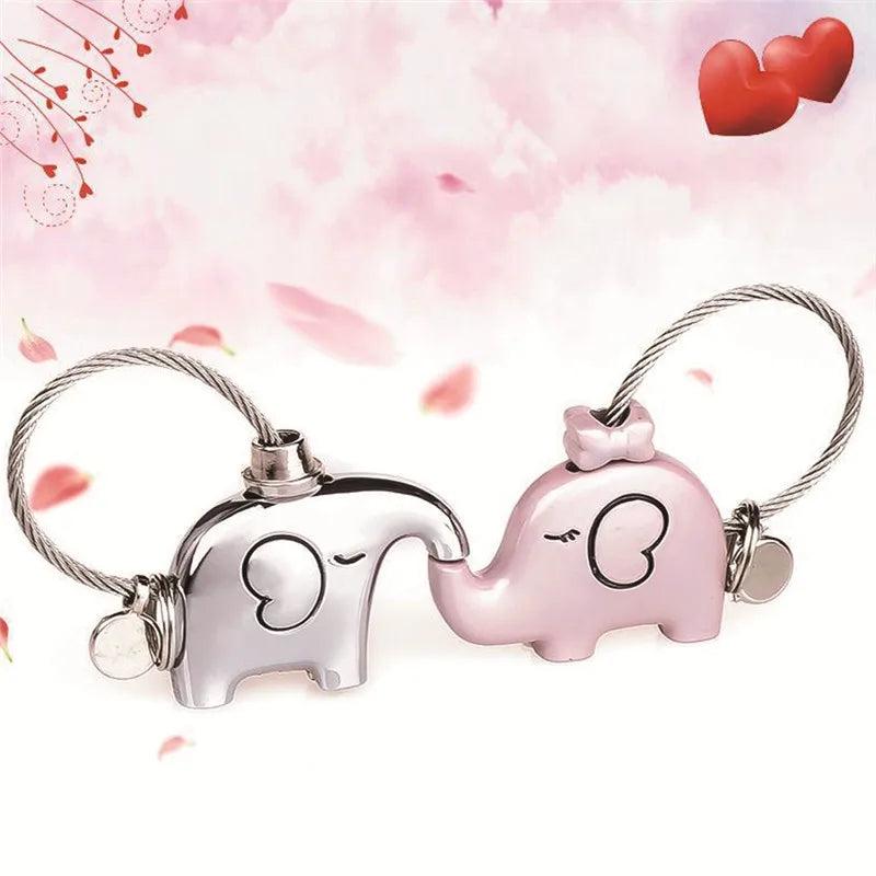 Hot Sale Kissing Elephants Couples  Metal Keychain Keepsake Christmas Valentines Gift for Lover Key Holder #290376