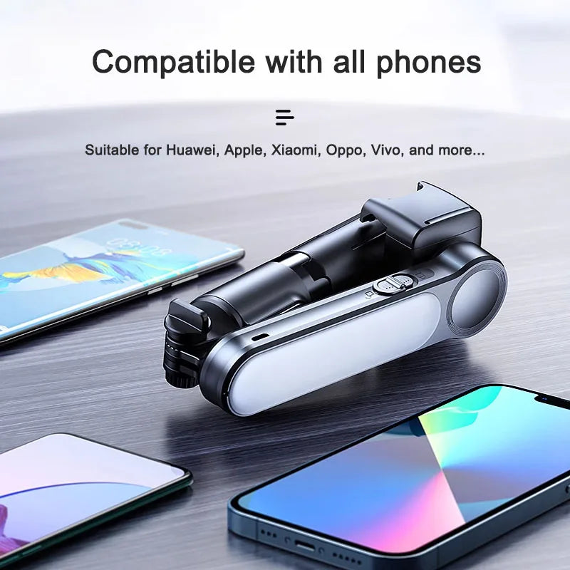 LEETA Phone Gimbal Stabilizer With Super Anti Shake Performance Foldable Built-in Tripod Selfie Stick Compatible With All Phones