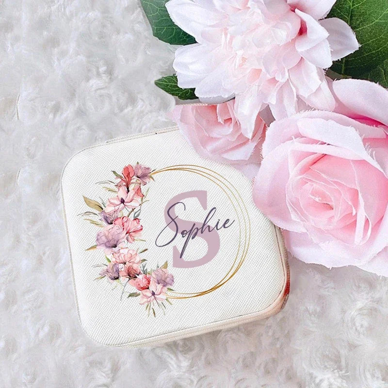 Personalized Jewelry Box Ring Boxes Travel Jewellery Case Letter with Name Bridesmaid Proposal Birthday Christmas Valentine Gift