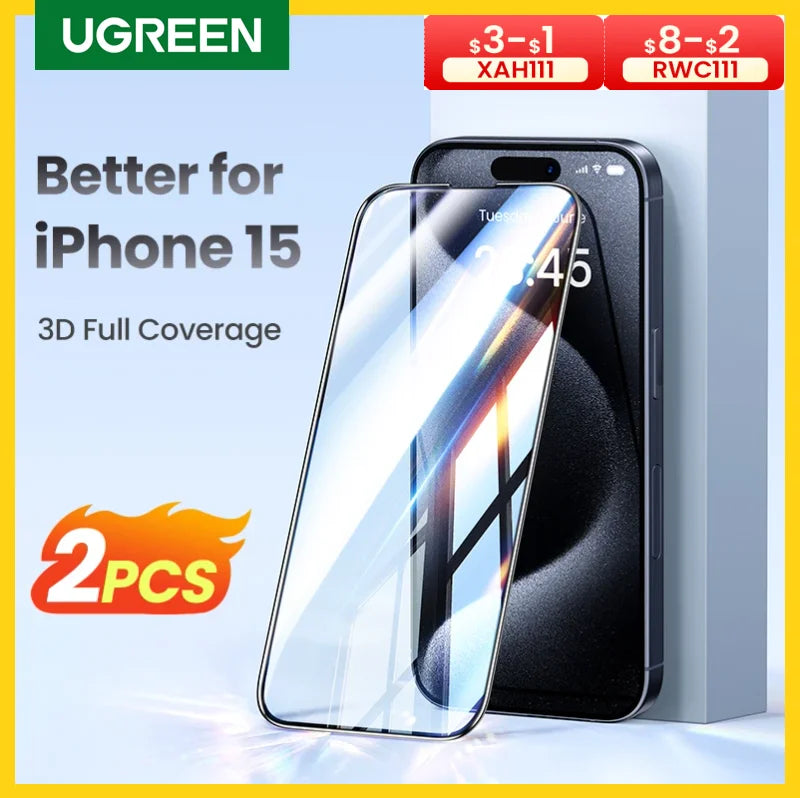 UGREEN for iPhone 15 14 13 12 11 Pro Max Screen Protector for iPhone 14 Plus Tempered Glass for iPhone 11 XR Glass 9D Films