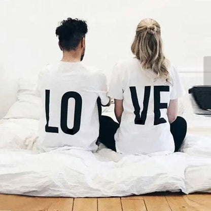 Funny Tee Clothes Valentine Lovers Gifts White Red LO VE Print Couple Tshirt for Wife and Husband Men Women Clothes