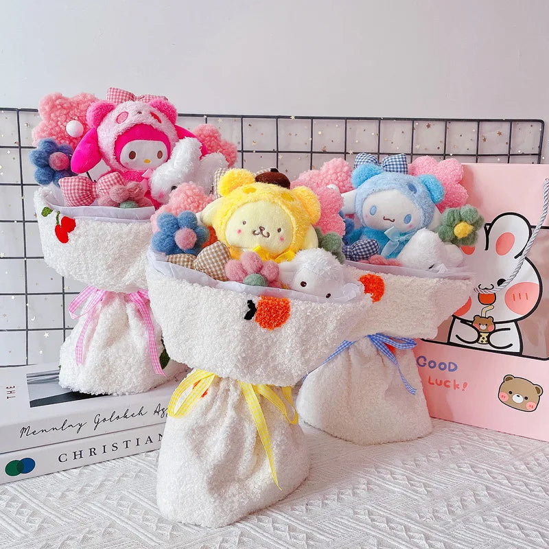 Bouquet Flower Sanrio Cartoon Hello Kitty My Melody Kuromi Cinnamoroll Pompompurin Plush Doll Toy Valentine's Day Christmas Gift