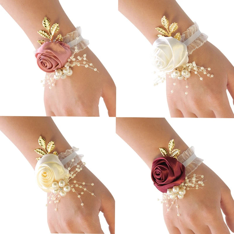 Bridesmaid Wedding Artificial Pearl Flowers Bracelet Corsage Bridal Hand Flowers Party Prom Supplies Elegant Wrist Jewelry