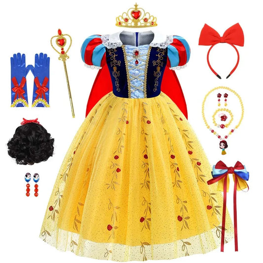 Luxury Snow White Dress Girl Princess Costume With Cloak Kids Halloween Party Gown Children Birthday Surprise Dress 2-10Y