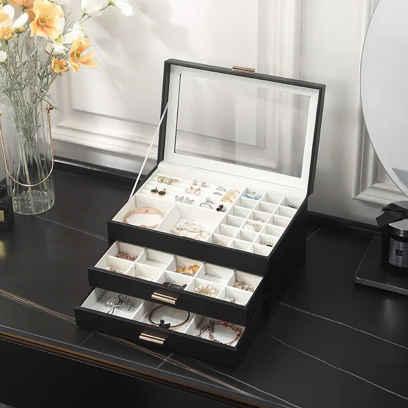 Size S/M/L Jewelry Organizer Display Travel Jewellery Case Boxes Travel Portable Jewelry Box PU Storage Organizer Earring Holder