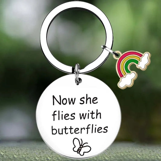 Cute Memorial Gift Butterfly Keychain Now She Flies Butterflies Sympathy Gift Key Chain Pendant Jewelry Loss of a Loved One Gift