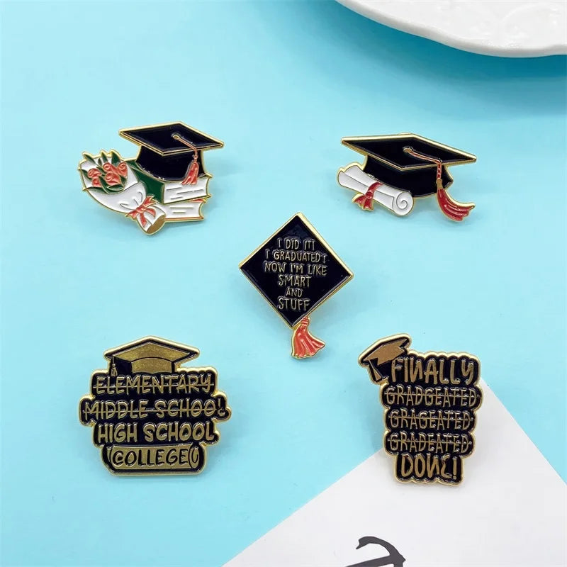 Creative Graduation Gift Series Metal Enamel Brooch Fashion Creative Rose Hat Badge Men Women Clothing Pin Accessories Jewelry