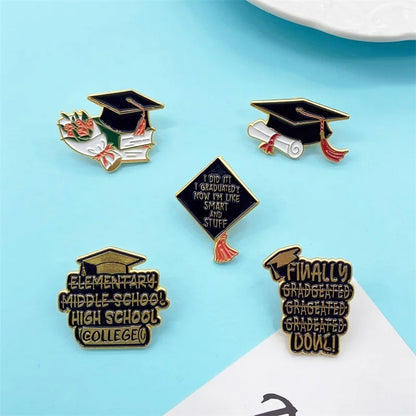 Creative Graduation Gift Series Metal Enamel Brooch Fashion Creative Rose Hat Badge Men Women Clothing Pin Accessories Jewelry