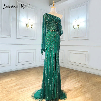 Blue Dubai One Shouder Sexy Rhinestones Prom Dresses Luxury Beading Crystal Sparkle Gowns 2023 Serene Hill BLA70258