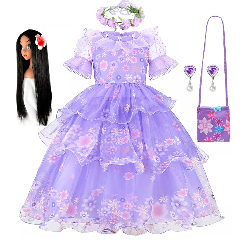 Disney 2-10Year Girls Encanto Princess Dress Mirabel Isabela Kids Halloween Cosplay Costume For Baby Birthday Party Clothing