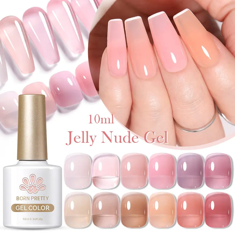 BORN PRETTY Transparen Gel Nail Polish Pink Jelly Nude Semi Transparent French Nail Camouflage UV Gel Varnish Soak Off Nail Art