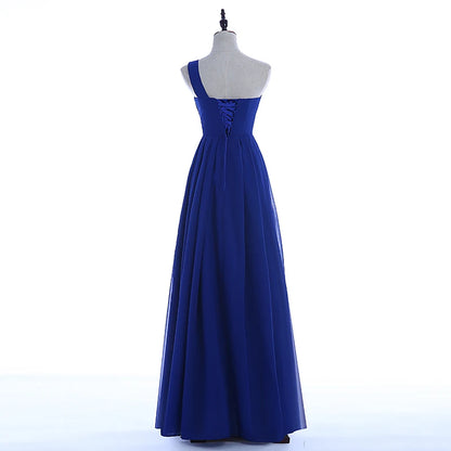 Women Robe De Soire Long Formal Blue Evening Dress Party One Shoulder Chiffon Lace-up Maxi Plus Size Vestido Festa