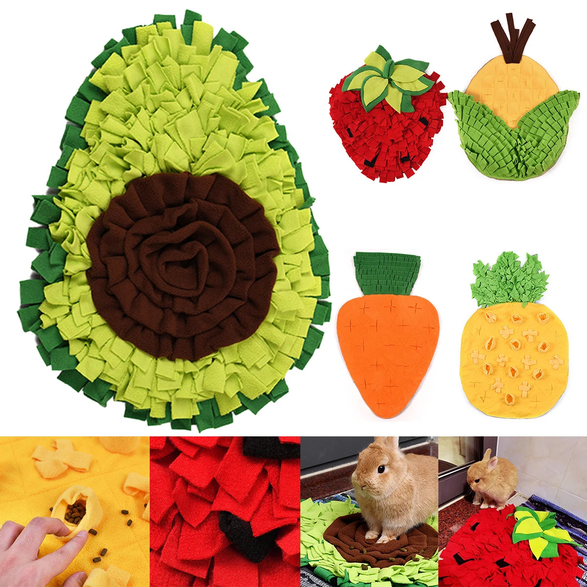 Dogs Snuffle Mat Toy Polar Fleece Pet Sniffing Training Blanket Strawberry Avocado Pineapple Corn Bite Pad Dog Interactive Toys