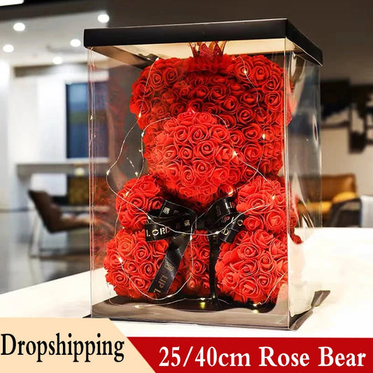 Valentines Gift for Her Red Bear Rose Artificial Flowers Teddi Bear of Rose Wedding Decor Birthday Gift for Women Girlfriends