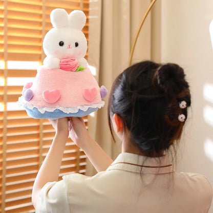 30cm Creative Funny Doll Heart Rabbit Plush Toy Stuffed Soft Princess Bunny Transformed into Bouquet Sweet Gift for Kids Girls