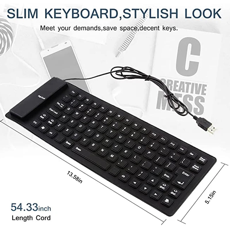 Silicone Mute Soft Keyboard 85-key Computer Keyboard  USB Wired Keyboard Portable Mini Laptop Pc Folding Waterproof Keyboard