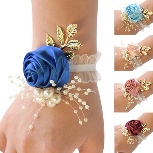 Bridesmaid Wedding Artificial Pearl Flowers Bracelet Corsage Bridal Hand Flowers Party Prom Supplies Elegant Wrist Jewelry