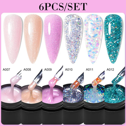 MEET ACROSS 6Pcs/Set Dried Flowers Gel Nail Polish Set For Manicure Translucent Floral Series Uv Gel Soak Off Varnish Nail Art