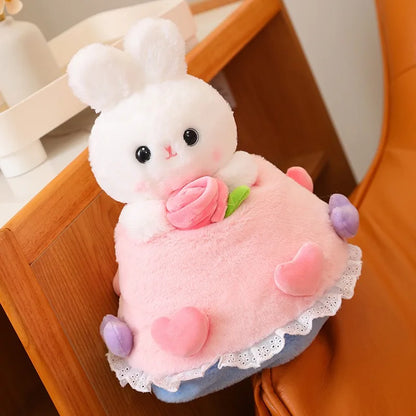 30cm Creative Funny Doll Heart Rabbit Plush Toy Stuffed Soft Princess Bunny Transformed into Bouquet Sweet Gift for Kids Girls