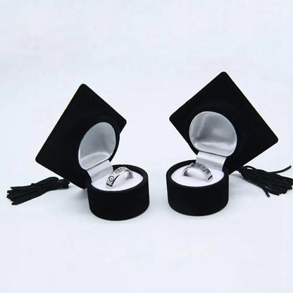 New Doctor Hat Shaped Ring Box for Graduation Party Ring Earrings Gift Storage Bachelor Cap Flocking Jewelry Organizer Box