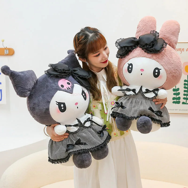 Sanrio Black Kuromi Mymelody Plush Stuffed Dolls Kawaii Cartoon Sofa Cushion Pillow Dark Gothic Lace Toy Birthday Gift For Girls