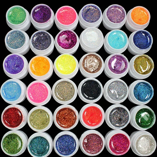 36 Colors Set Glitter Acrylic Powder UV Gel Nail Polish Soak Off UV Gel Builder Colorful Gel Polish Nail Art Supplies