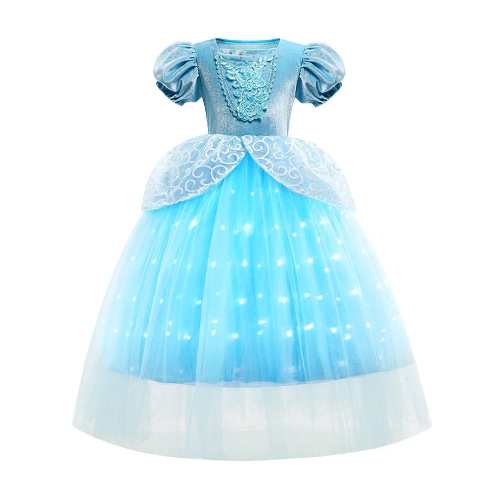 Uporpor Girls Cinderella Cosplay LED Dress Up Clothes for Girls Christmas Halloween Party Princess Costume Kids Birthday Gown