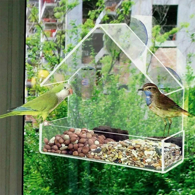 New In Bird Feeder House Shape Weather Proof Transparent Suction Cup Outdoor Birdfeeders Hanging Birdhouse for Outside Garden En