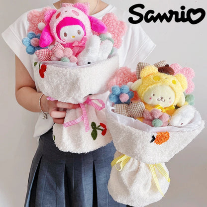 Bouquet Flower Sanrio Cartoon Hello Kitty My Melody Kuromi Cinnamoroll Pompompurin Plush Doll Toy Valentine's Day Christmas Gift