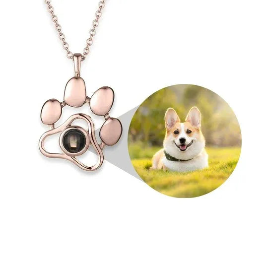 Simple Paw Shaped Photo Custom Projection Necklace with Your Pet Family Memory Gift Dog Projection Necklace Family Memory Gift