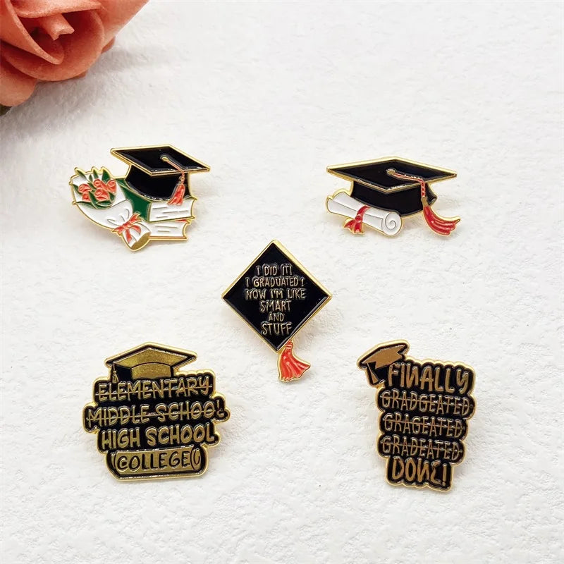 Creative Graduation Gift Series Metal Enamel Brooch Fashion Creative Rose Hat Badge Men Women Clothing Pin Accessories Jewelry