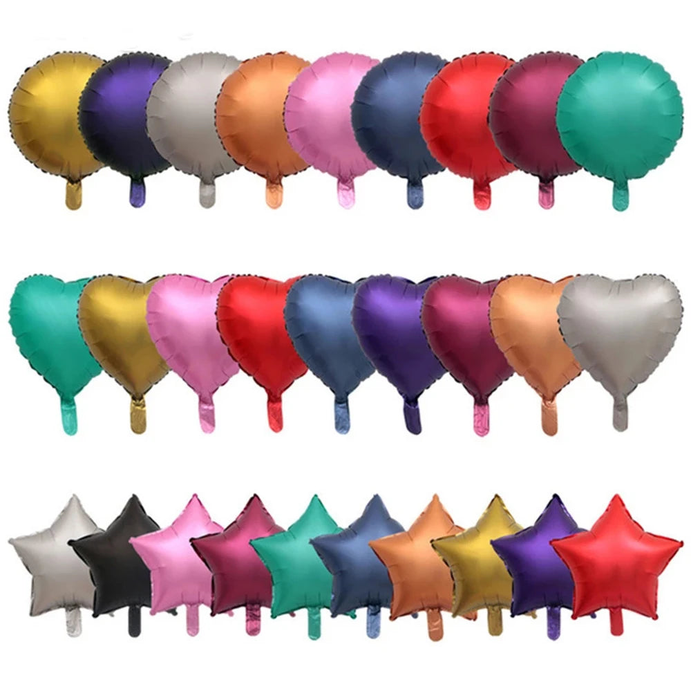 50pcs 18 inch Heart Star Round Matte Metal Foil Balloons Chrome Helium Balloon Wedding Party Decor Supplies Valentines Day Gifts