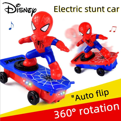 New The Avengers Spiderman Automatic Flip Rotation Skateboard Acousto-optic Car Electric Music Toy Stunt Scooters Christmas Gift