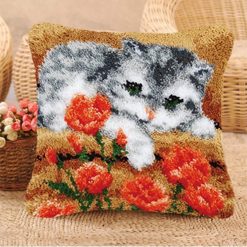 Animals Cushion Smyrna Button Package Latch Hook Throw Pillow Embroidery Pillow Foamiran For Needlework Pillow Embroidery Set