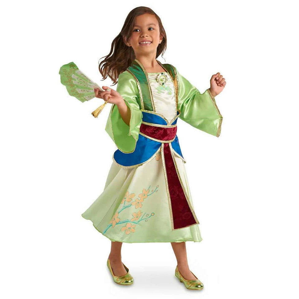 Summer Infant Girls Mulan Dress Halloween Carnival Mulan Cosplay Costume Mulan Wig for Children Birthday Party Toddler Dress Up