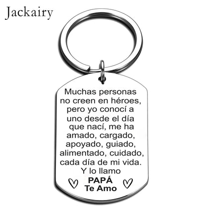 Spanish Keychain Gifts for Papá Best Fathers Day Gift Stainless Steel Charms Family Jewelry Keyring Pendant Necklace for Men