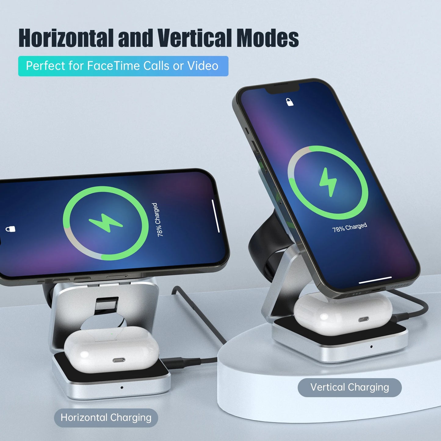 Portable 3 in 1 Foldable Wireless Charger Stand Dock for iPhone 15 14 Holder Magnetic Fast Charging Station for Apple Watch S9