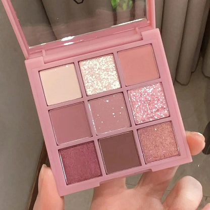 New Nine-color Eyeshadow Palette Rose Pink Color Pearly Matte Glitter Eyeshadow Pallete Shiny Eye Shadow Eye Pigments