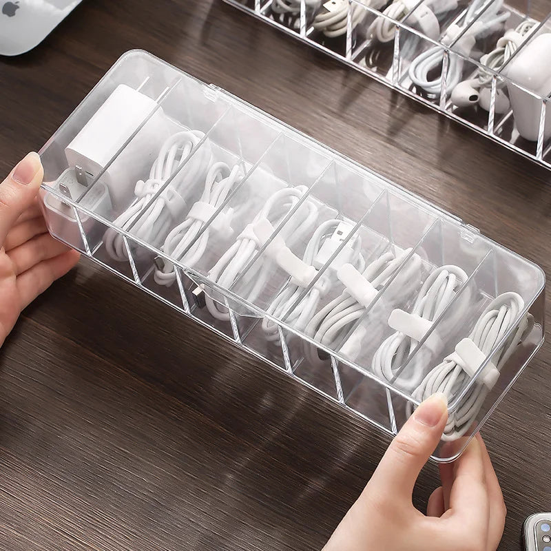 Transparent Plastic Cable Storage Box Data Line Storages Container for Desk Stationery Makeup Organizer, Key and Jewelry Boxes