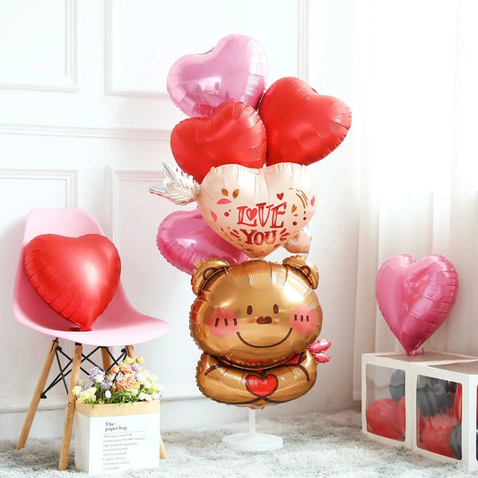 Happy Valentine’s Day Love Red Heart Bear Foil Balloons Wedding Anniversary Party Supplies Birthday Gift Home Outdoor Decoration