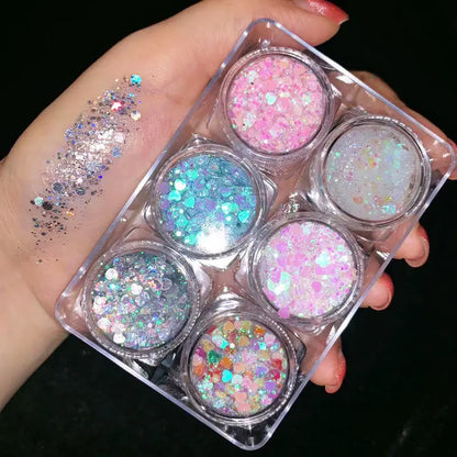 6 Colors Glitter Eyeshadow Face Eye Glitter Shadow Pallet Professional Korean Makeup Sequins Shimmer Bright Eyeshadow Palette