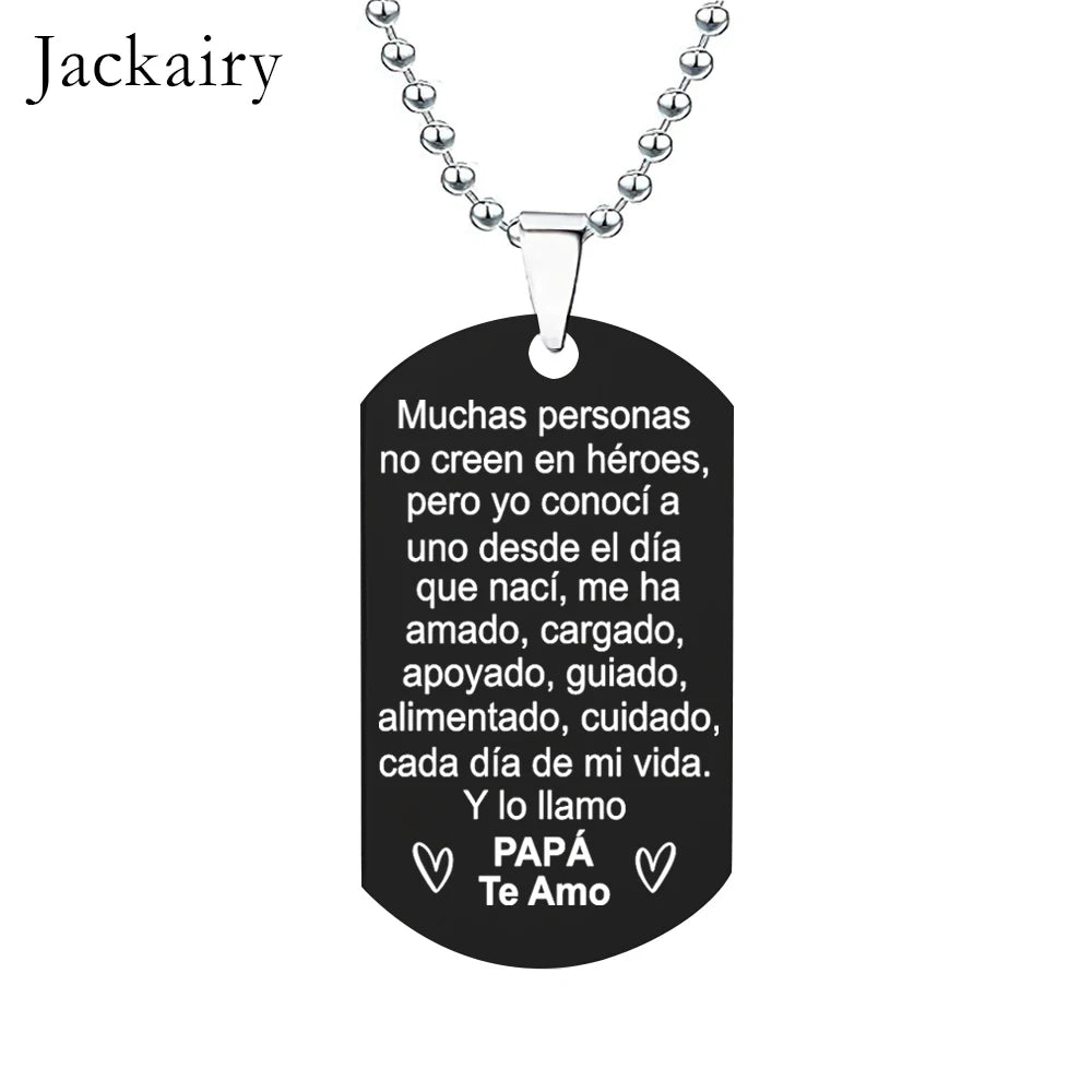 Spanish Keychain Gifts for Papá Best Fathers Day Gift Stainless Steel Charms Family Jewelry Keyring Pendant Necklace for Men